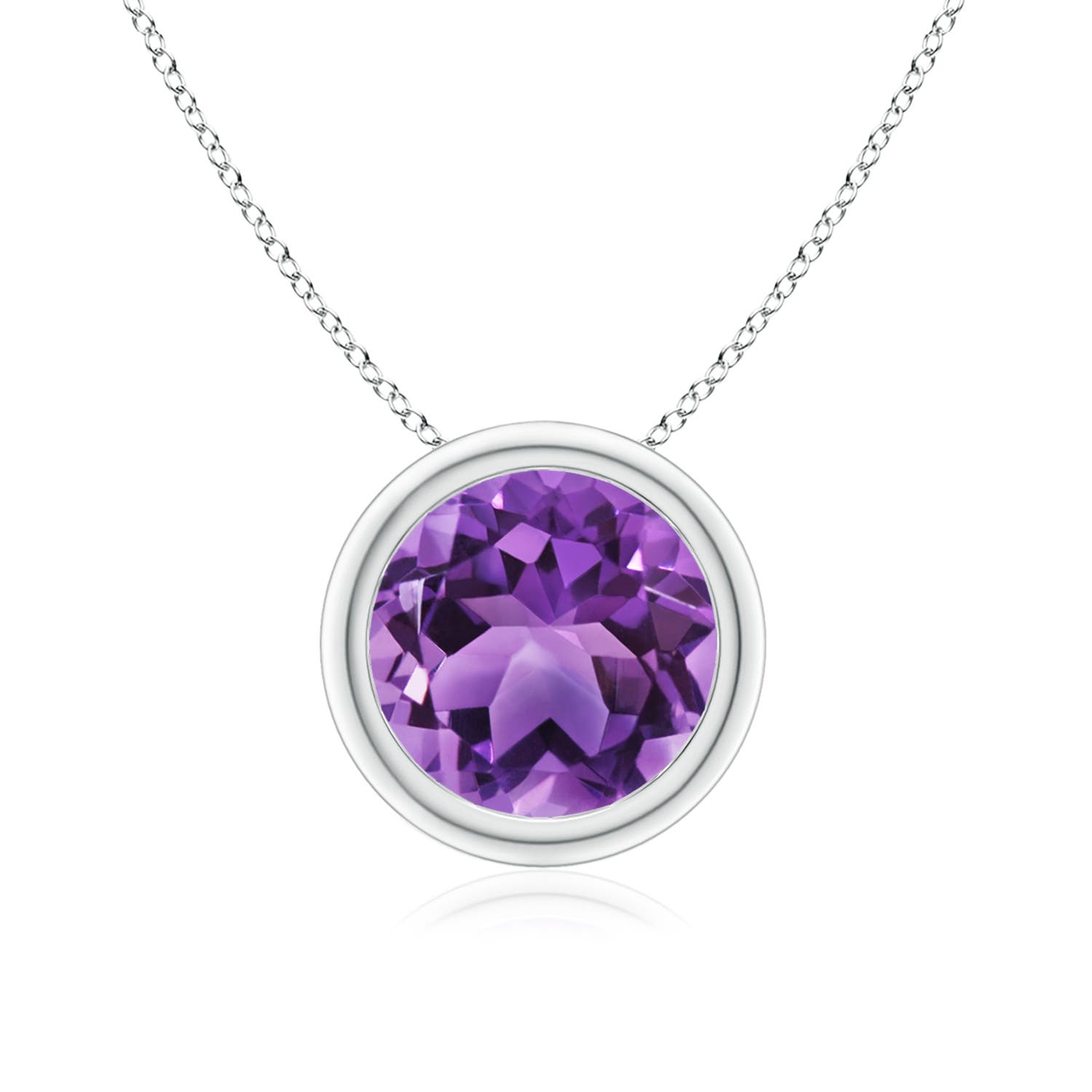 8mm AA Bezel-Set Round Amethyst Solitaire Pendant in P950 Platinum