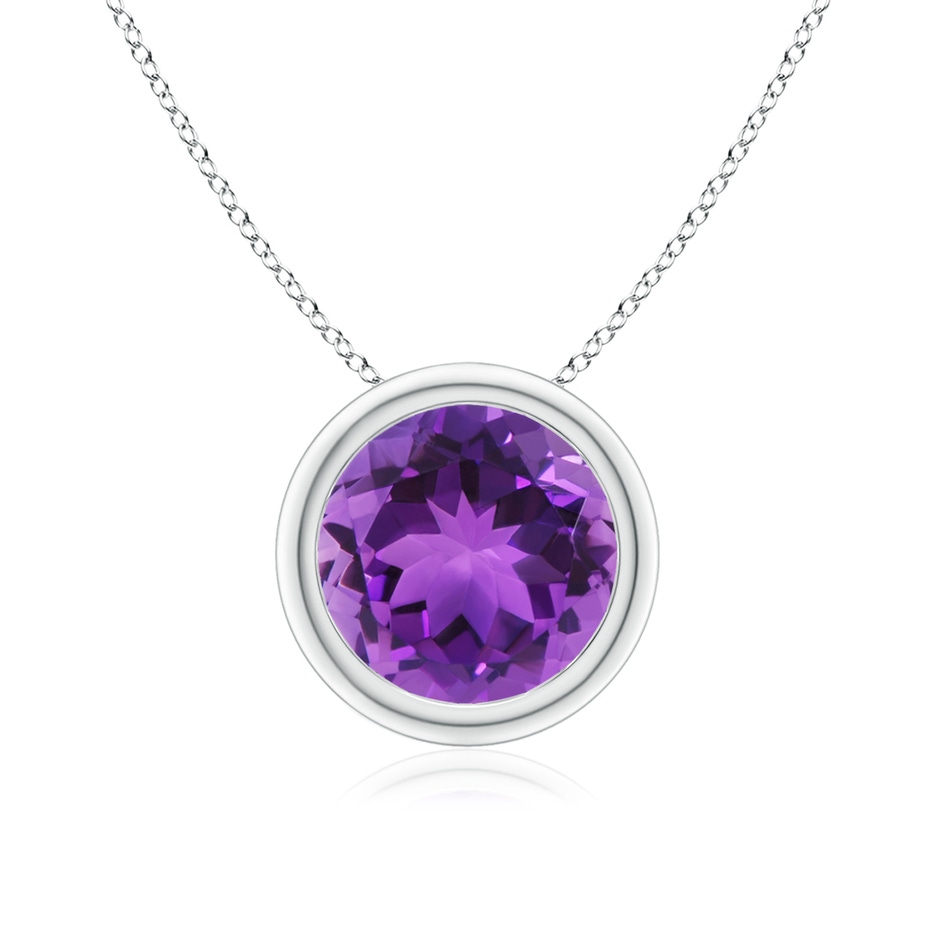 8mm AAA Bezel-Set Round Amethyst Solitaire Pendant in 18K White Gold 