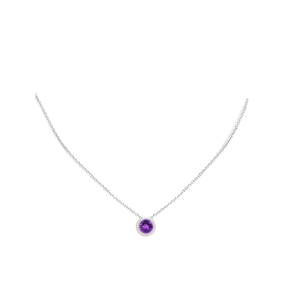 8mm AAA Bezel-Set Round Amethyst Solitaire Pendant in 18K White Gold pen