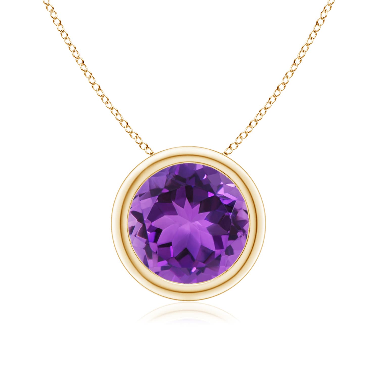 8mm AAA Bezel-Set Round Amethyst Solitaire Pendant in 18K Yellow Gold