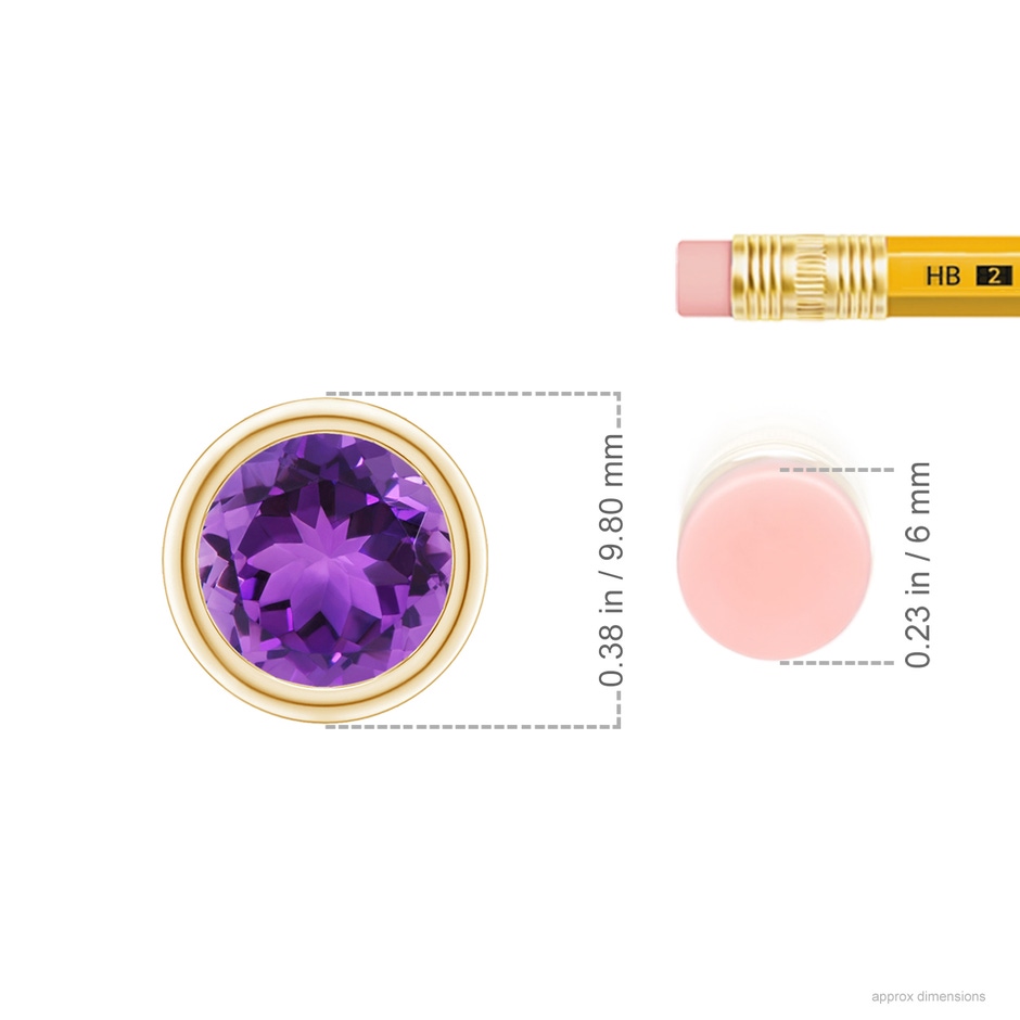 8mm AAA Bezel-Set Round Amethyst Solitaire Pendant in 18K Yellow Gold ruler