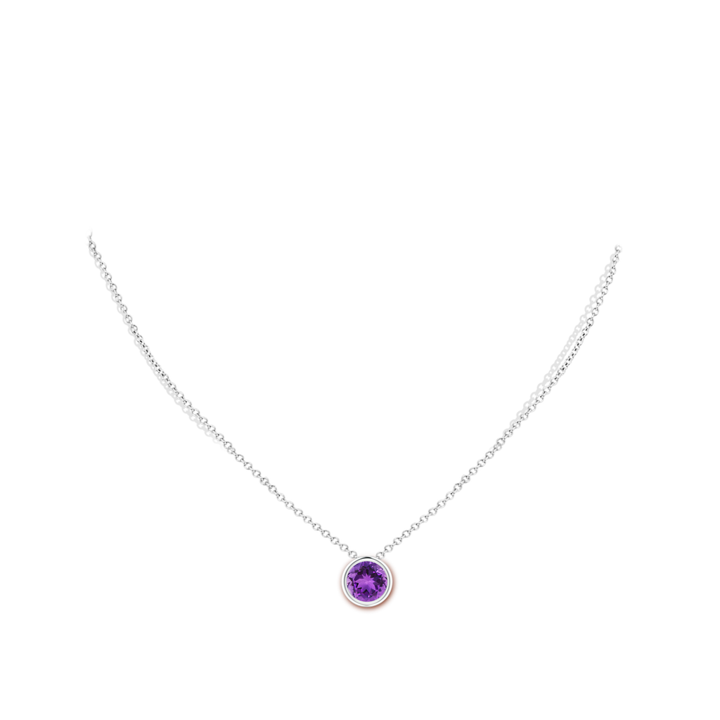 8mm AAA Bezel-Set Round Amethyst Solitaire Pendant in White Gold Body-Neck