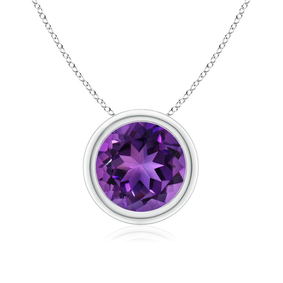 8mm AAAA Bezel-Set Round Amethyst Solitaire Pendant in 18K White Gold 
