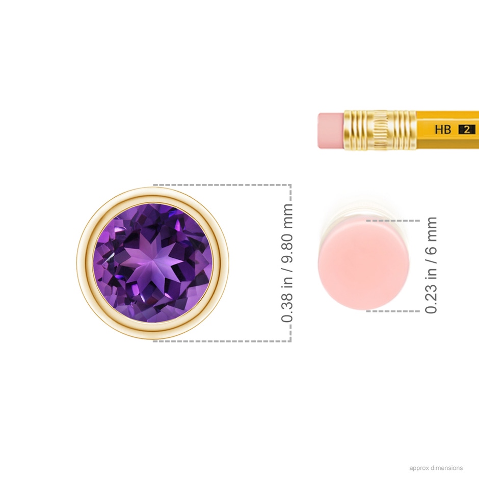 8mm AAAA Bezel-Set Round Amethyst Solitaire Pendant in 18K Yellow Gold ruler