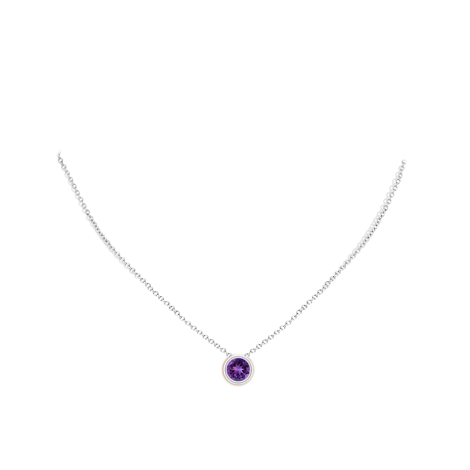 8mm AAAA Bezel-Set Round Amethyst Solitaire Pendant in White Gold - body_neck