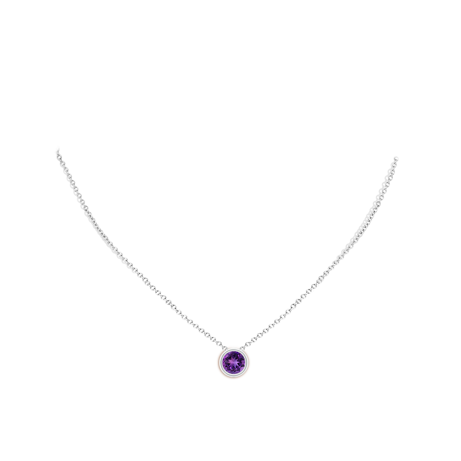 8mm AAAA Bezel-Set Round Amethyst Solitaire Pendant in White Gold pen