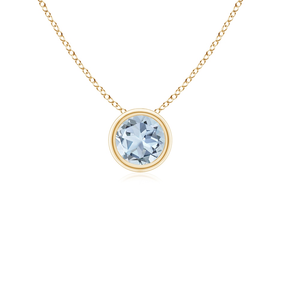 4mm A Bezel-Set Round Aquamarine Solitaire Pendant in Yellow Gold 
