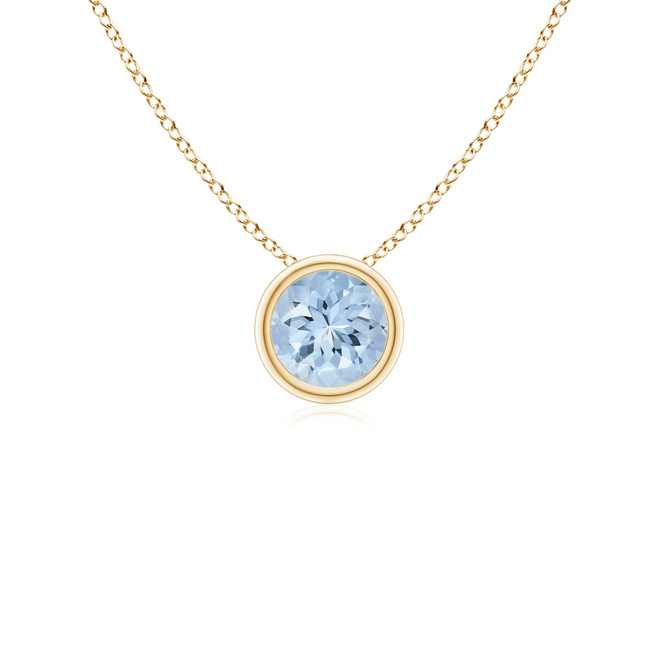 4mm AA Bezel-Set Round Aquamarine Solitaire Pendant in Yellow Gold 