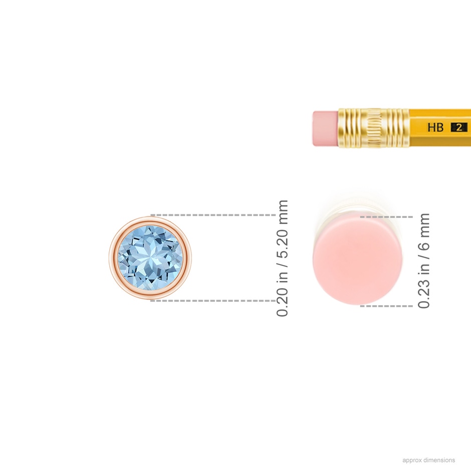 4mm AAA Bezel-Set Round Aquamarine Solitaire Pendant in Rose Gold ruler