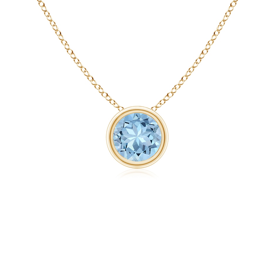 4mm AAA Bezel-Set Round Aquamarine Solitaire Pendant in Yellow Gold 