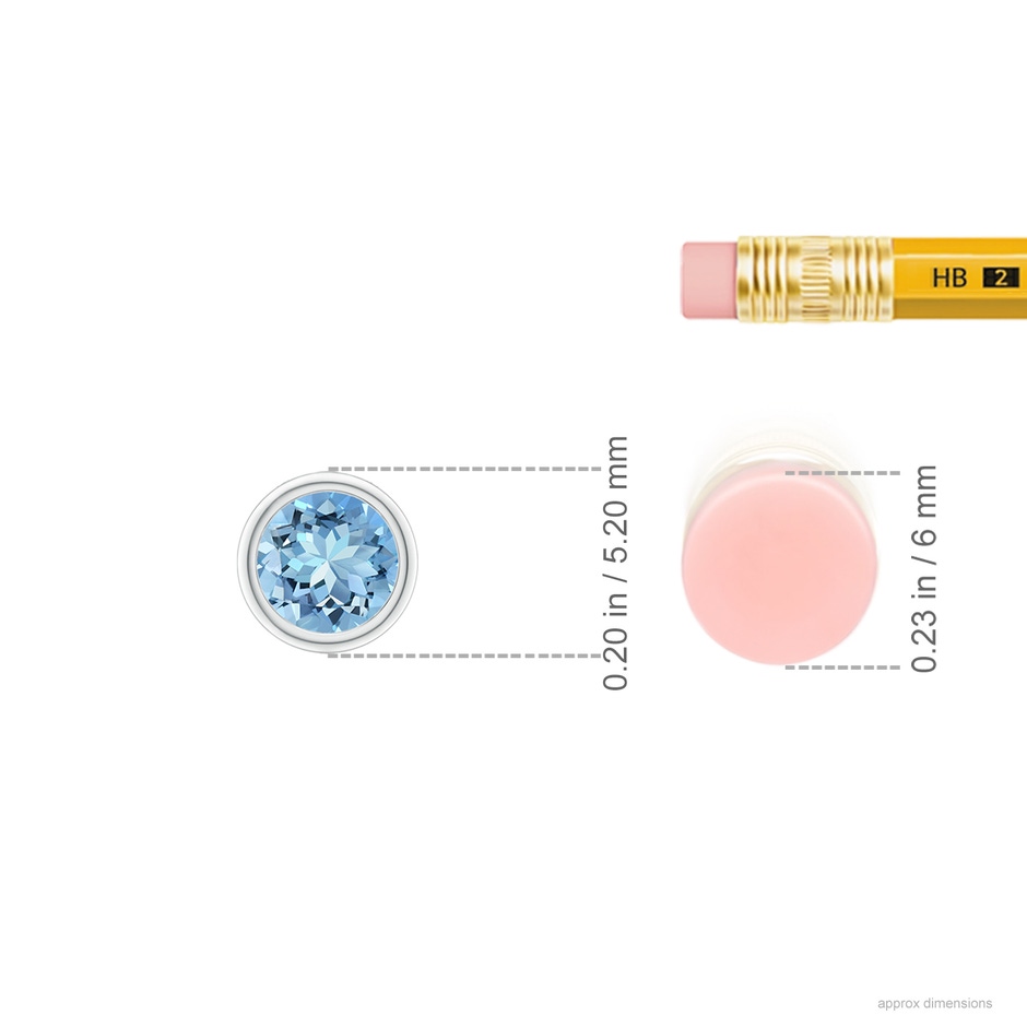 4mm AAAA Bezel-Set Round Aquamarine Solitaire Pendant in P950 Platinum ruler