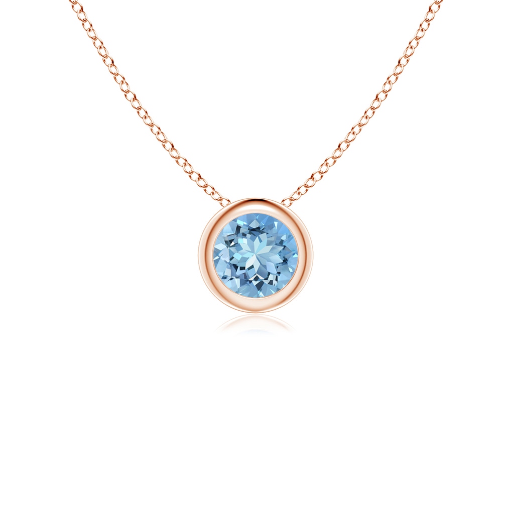 4mm AAAA Bezel-Set Round Aquamarine Solitaire Pendant in Rose Gold