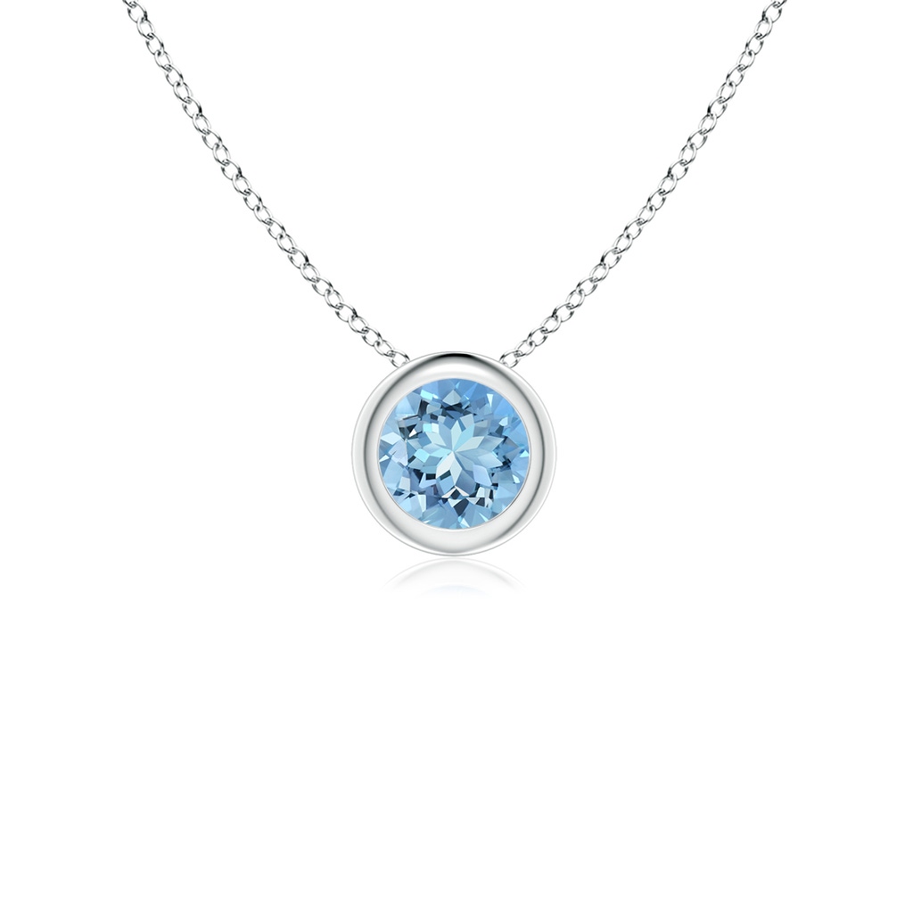 4mm AAAA Bezel-Set Round Aquamarine Solitaire Pendant in White Gold