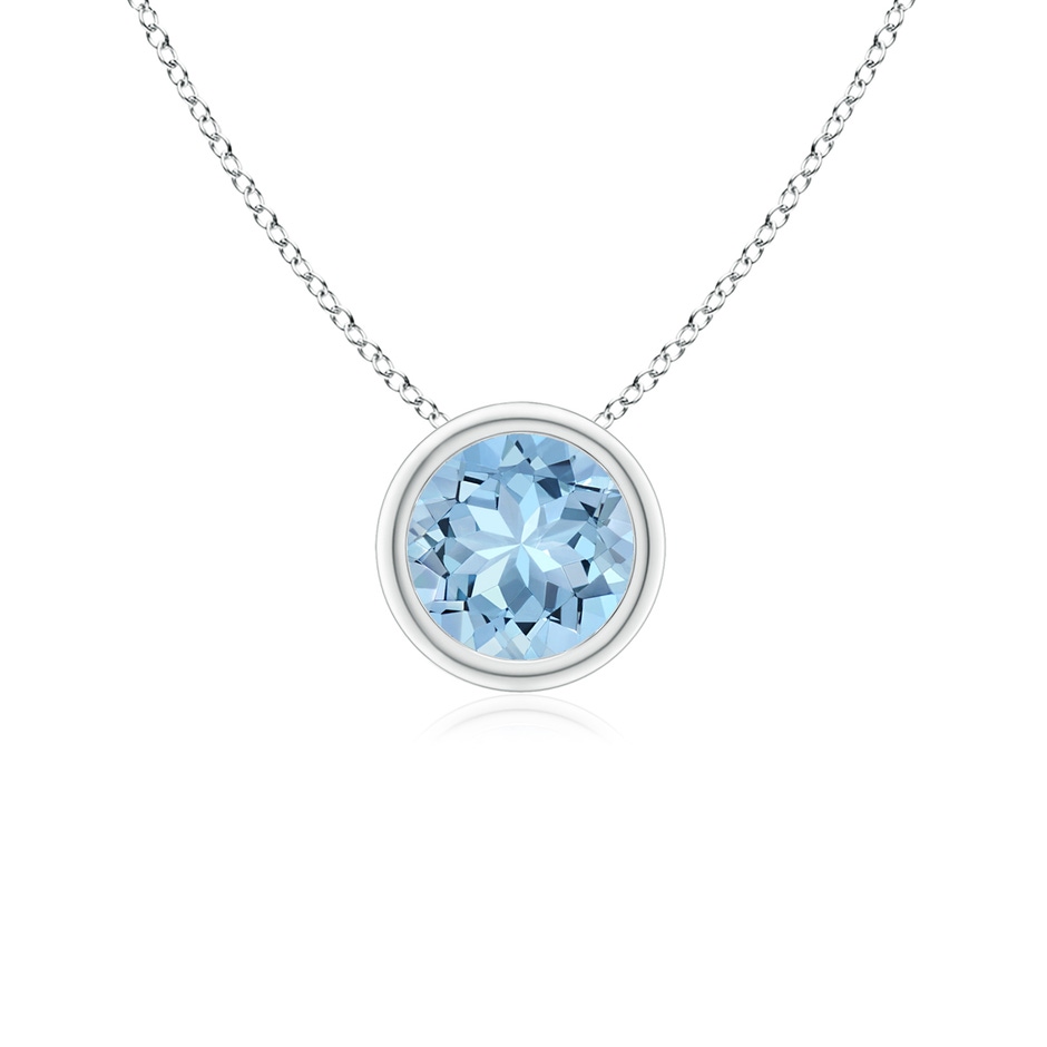5mm AAA Bezel-Set Round Aquamarine Solitaire Pendant in White Gold 