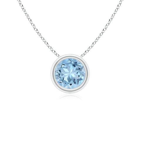 5mm AAA Bezel-Set Round Aquamarine Solitaire Pendant in White Gold