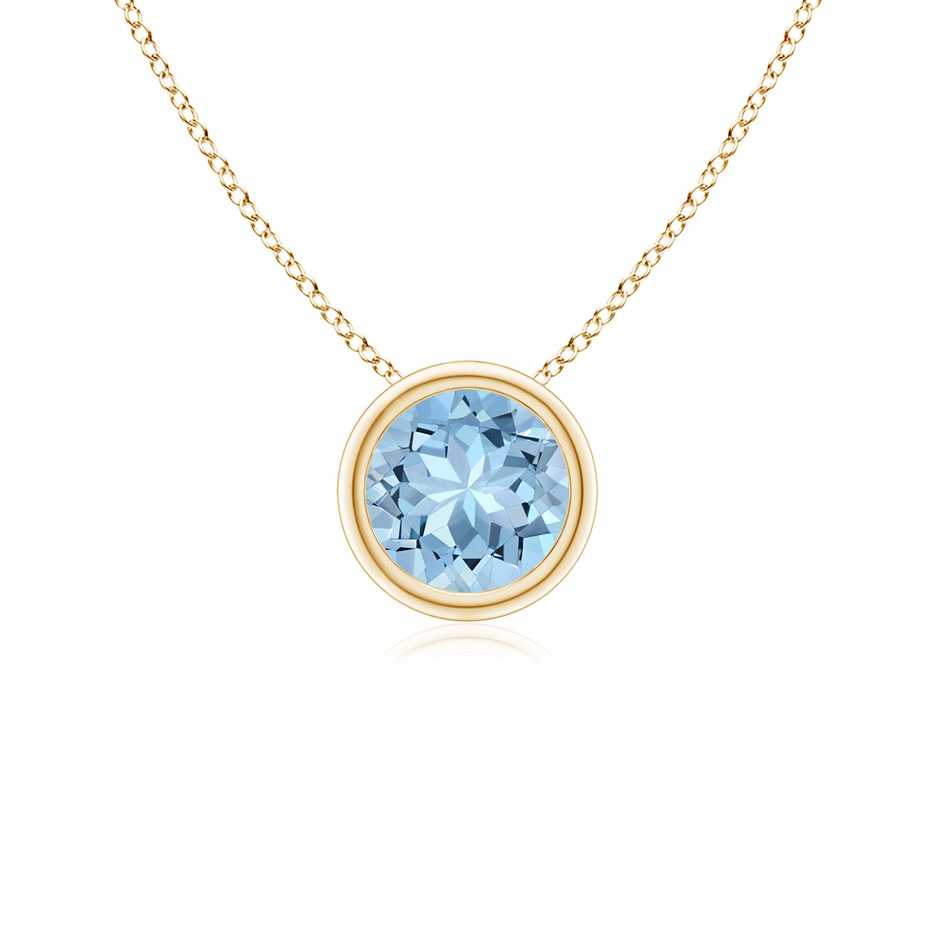 5mm AAA Bezel-Set Round Aquamarine Solitaire Pendant in Yellow Gold 