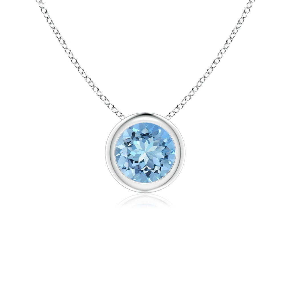 5mm AAAA Bezel-Set Round Aquamarine Solitaire Pendant in White Gold