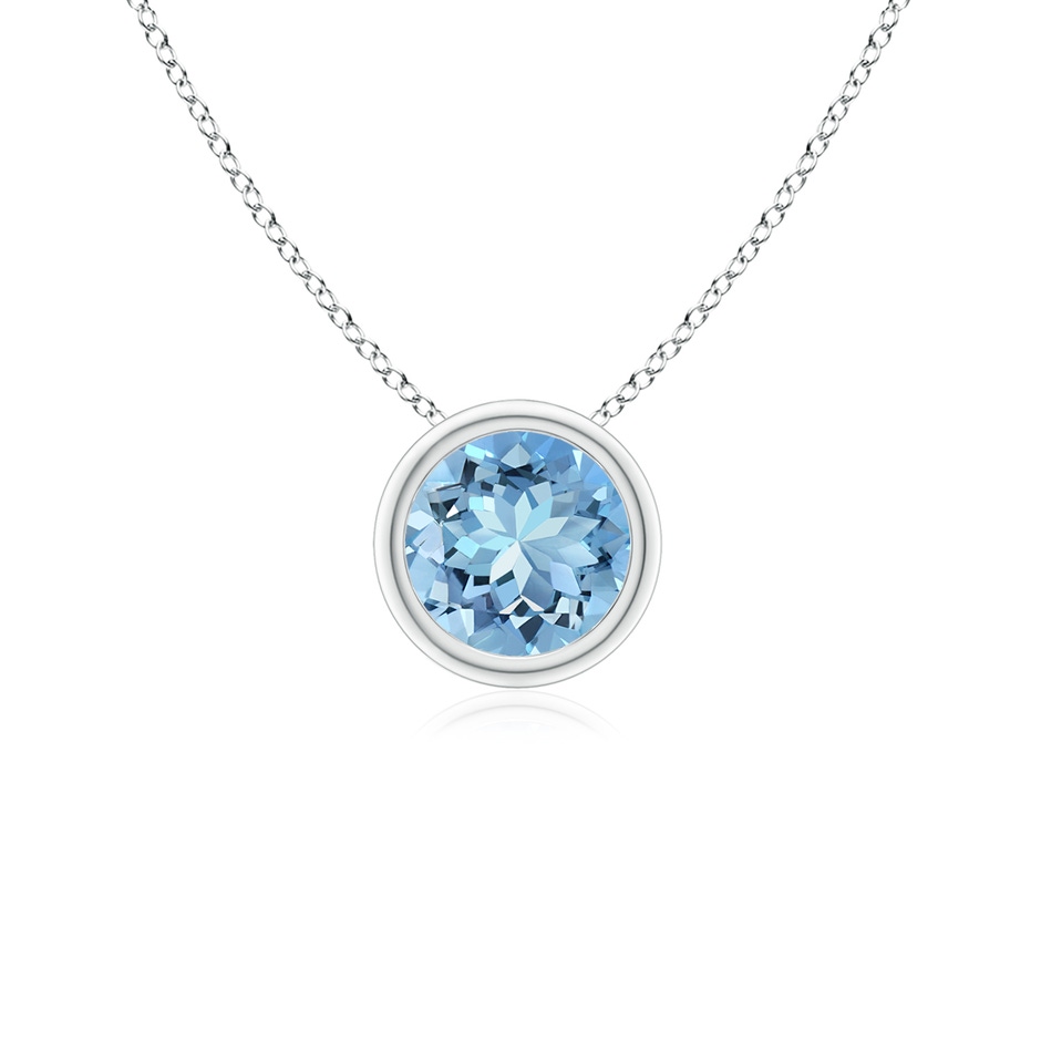 5mm AAAA Bezel-Set Round Aquamarine Solitaire Pendant in White Gold 