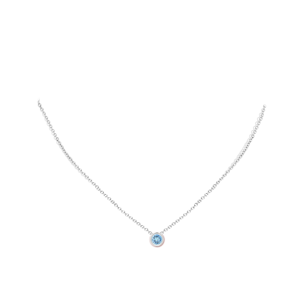 5mm AAAA Bezel-Set Round Aquamarine Solitaire Pendant in White Gold Body-Neck