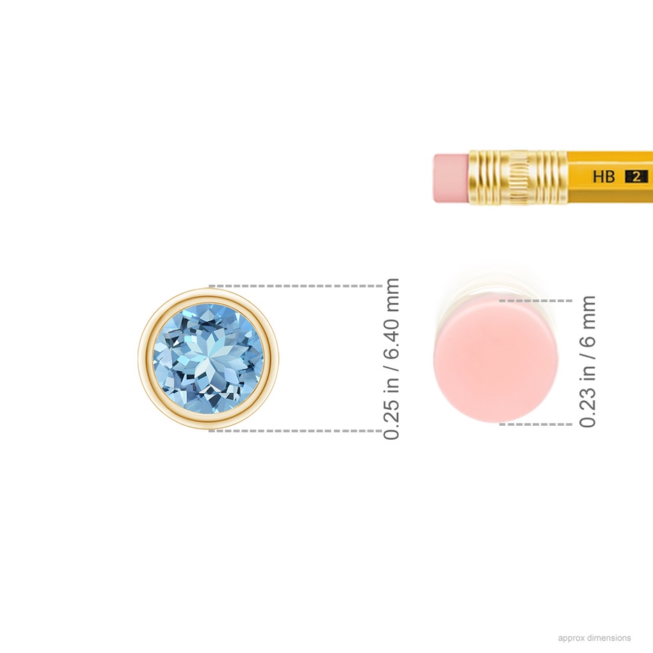 5mm AAAA Bezel-Set Round Aquamarine Solitaire Pendant in Yellow Gold ruler