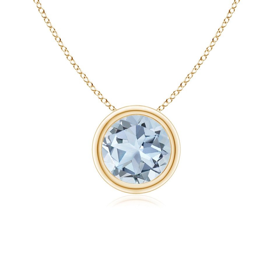 6mm A Bezel-Set Round Aquamarine Solitaire Pendant in Yellow Gold 