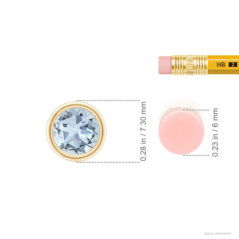 6mm A Bezel-Set Round Aquamarine Solitaire Pendant in Yellow Gold ruler
