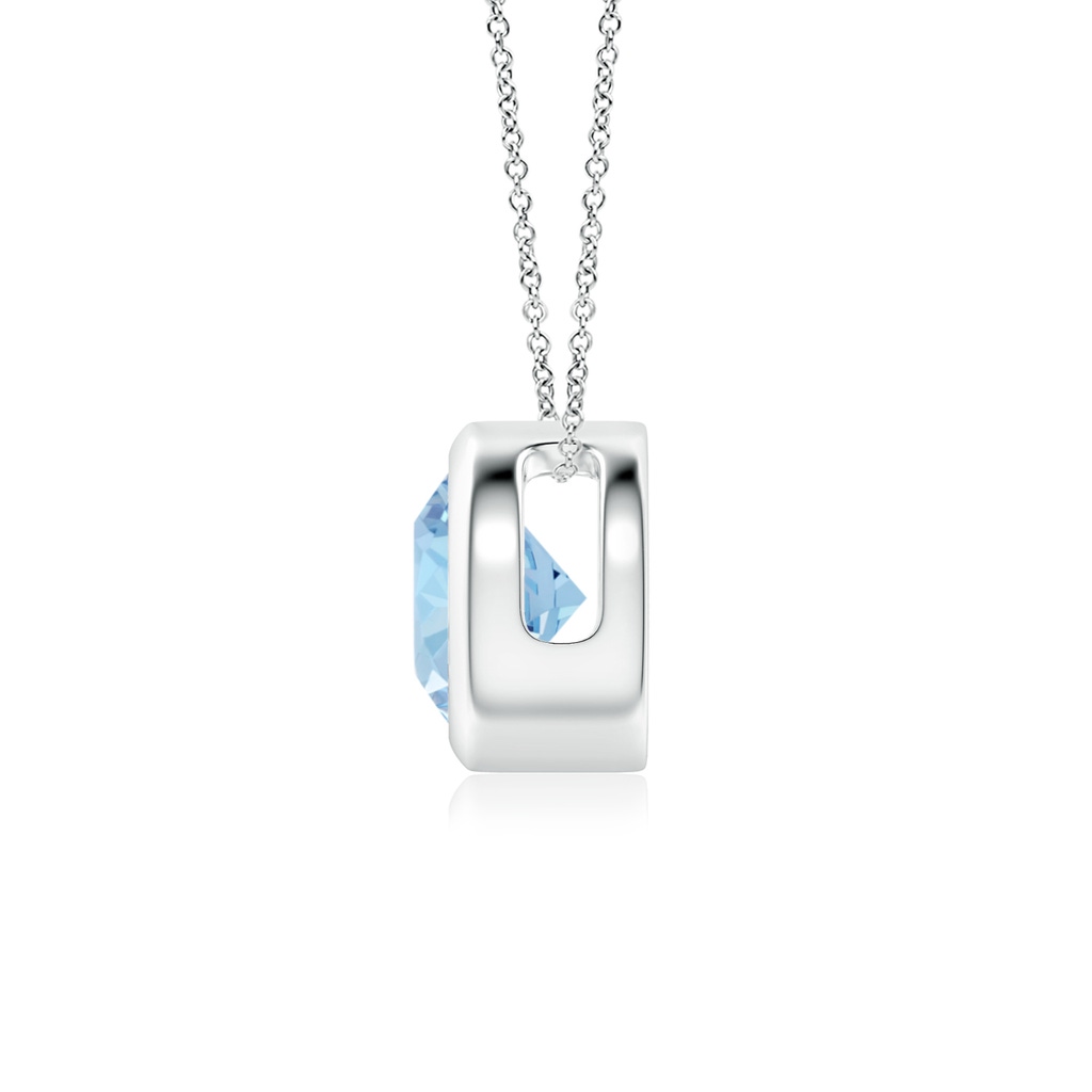 6mm AAA Bezel-Set Round Aquamarine Solitaire Pendant in 18K White Gold Side-1