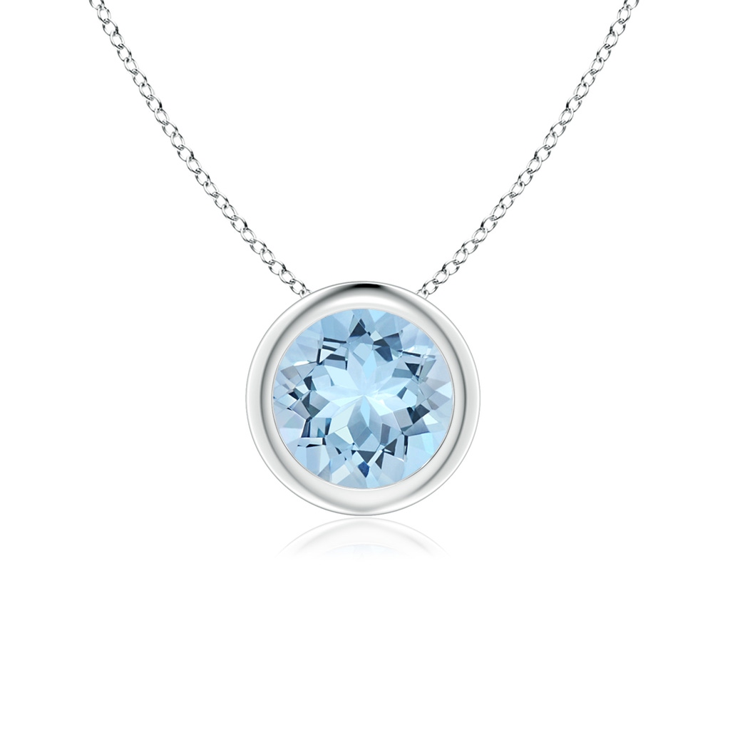 6mm AAA Bezel-Set Round Aquamarine Solitaire Pendant in White Gold