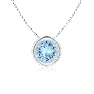 6mm AAA Bezel-Set Round Aquamarine Solitaire Pendant in White Gold