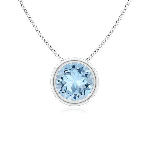 6mm AAA Bezel-Set Round Aquamarine Solitaire Pendant in White Gold