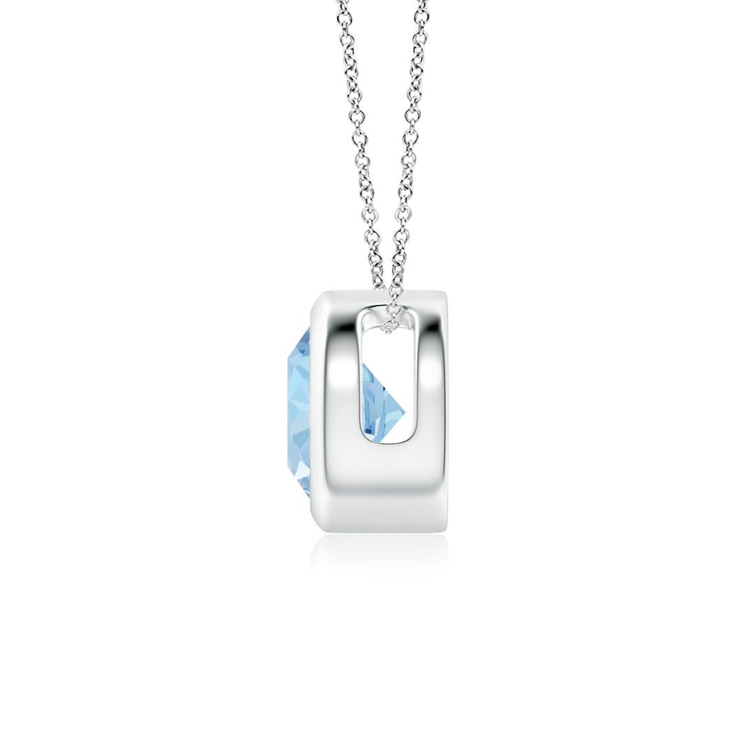 6mm AAA Bezel-Set Round Aquamarine Solitaire Pendant in White Gold - side 4
