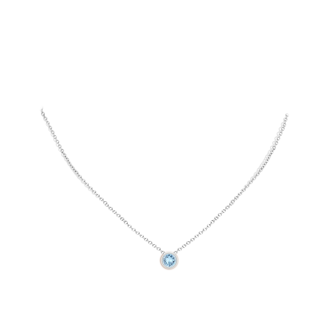 6mm AAA Bezel-Set Round Aquamarine Solitaire Pendant in White Gold - body_neck