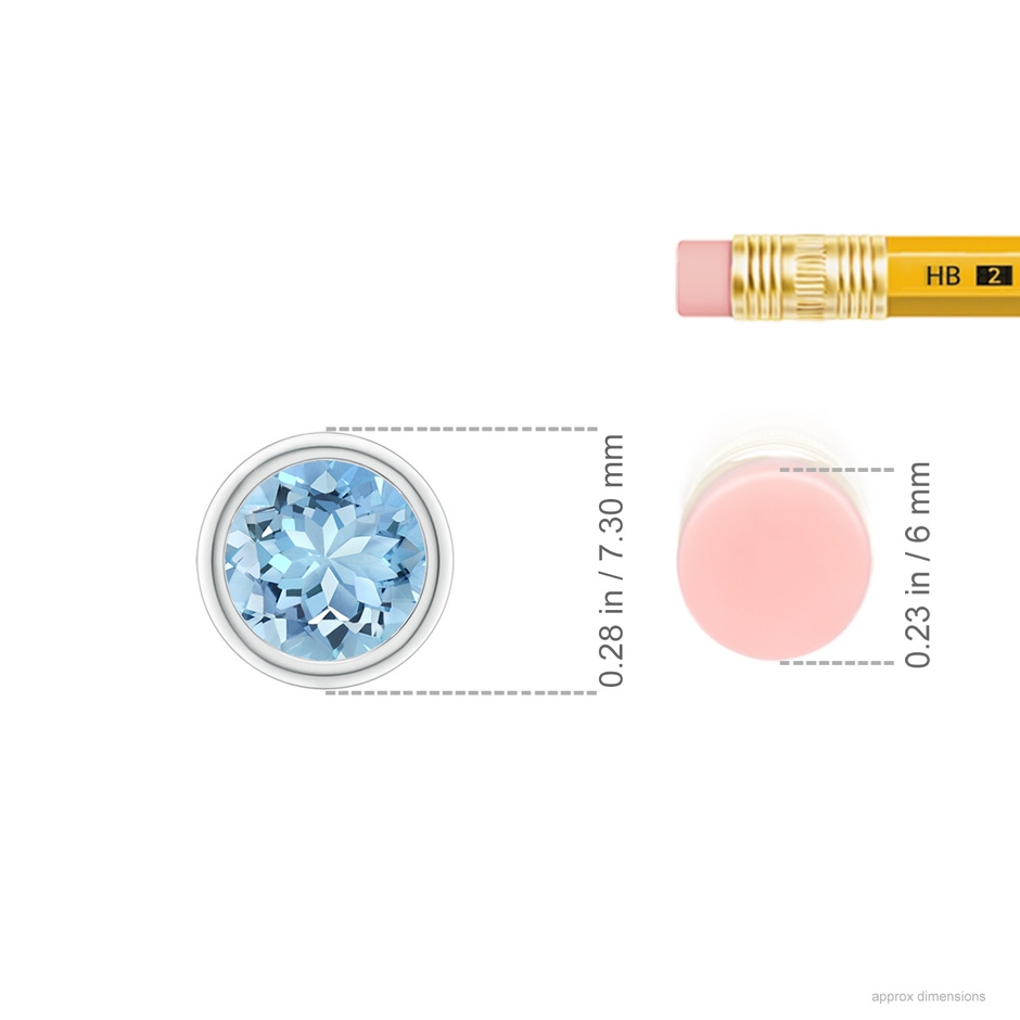 6mm AAAA Bezel-Set Round Aquamarine Solitaire Pendant in S999 Silver ruler