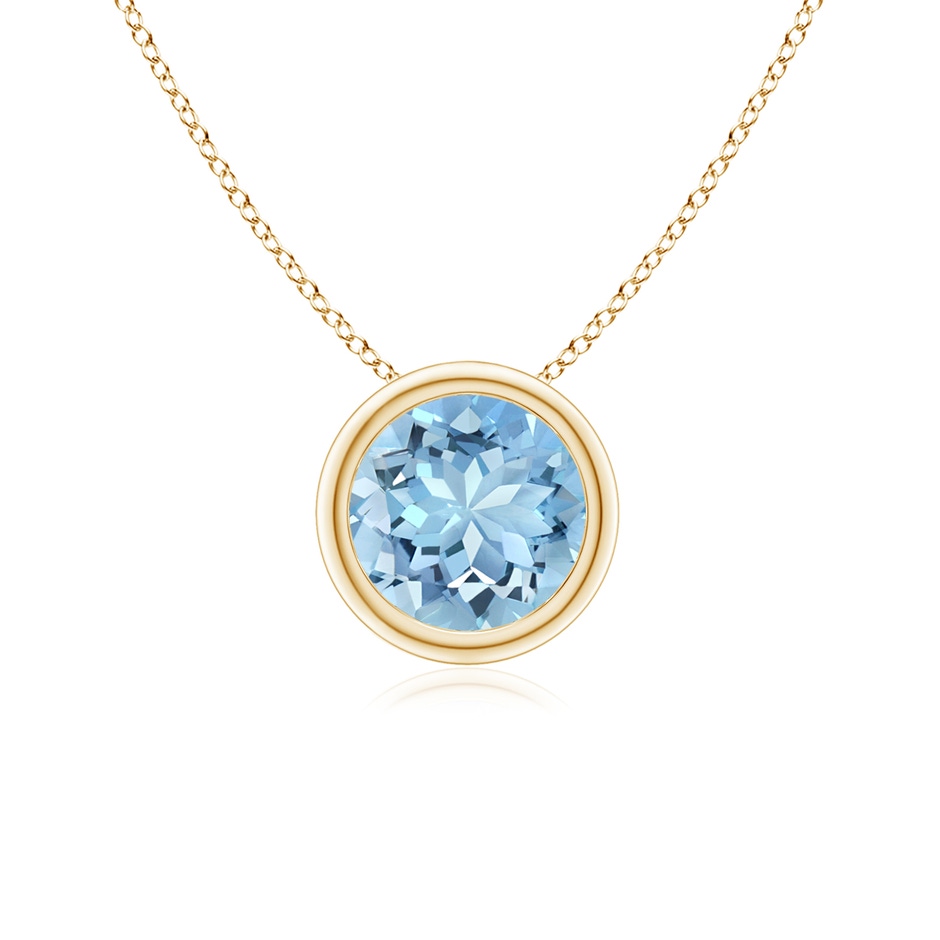 6mm AAAA Bezel-Set Round Aquamarine Solitaire Pendant in Yellow Gold 
