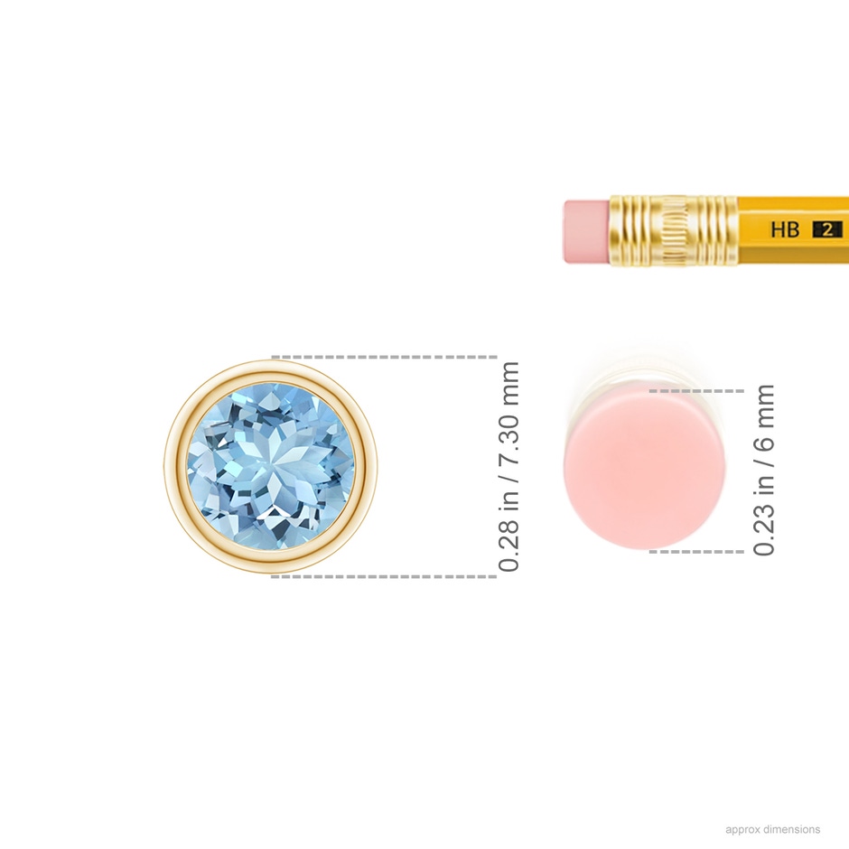 6mm AAAA Bezel-Set Round Aquamarine Solitaire Pendant in Yellow Gold ruler