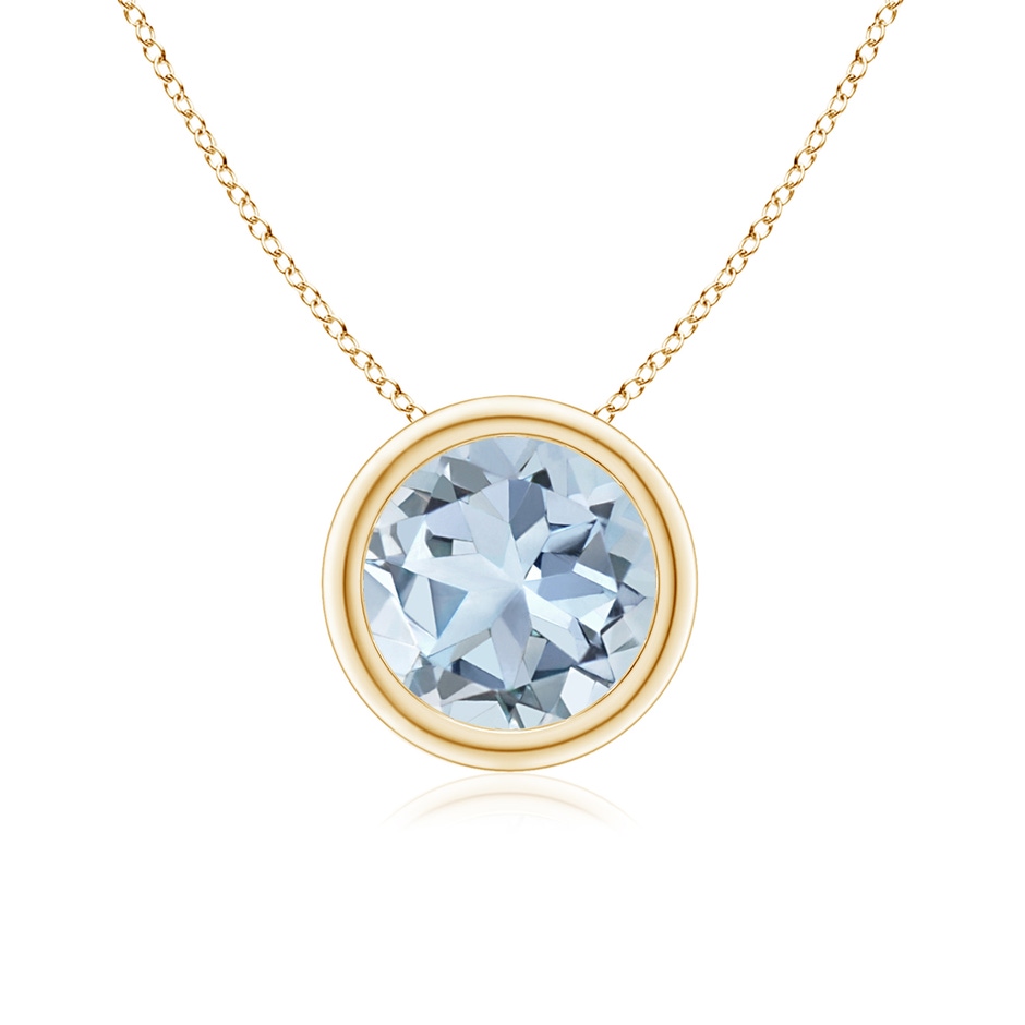 7mm A Bezel-Set Round Aquamarine Solitaire Pendant in 18K Yellow Gold 