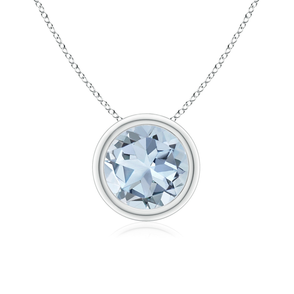 7mm A Bezel-Set Round Aquamarine Solitaire Pendant in P950 Platinum 
