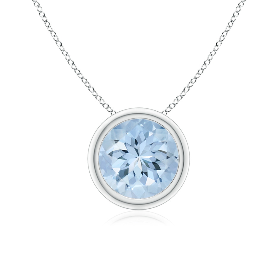 7mm AA Bezel-Set Round Aquamarine Solitaire Pendant in White Gold 