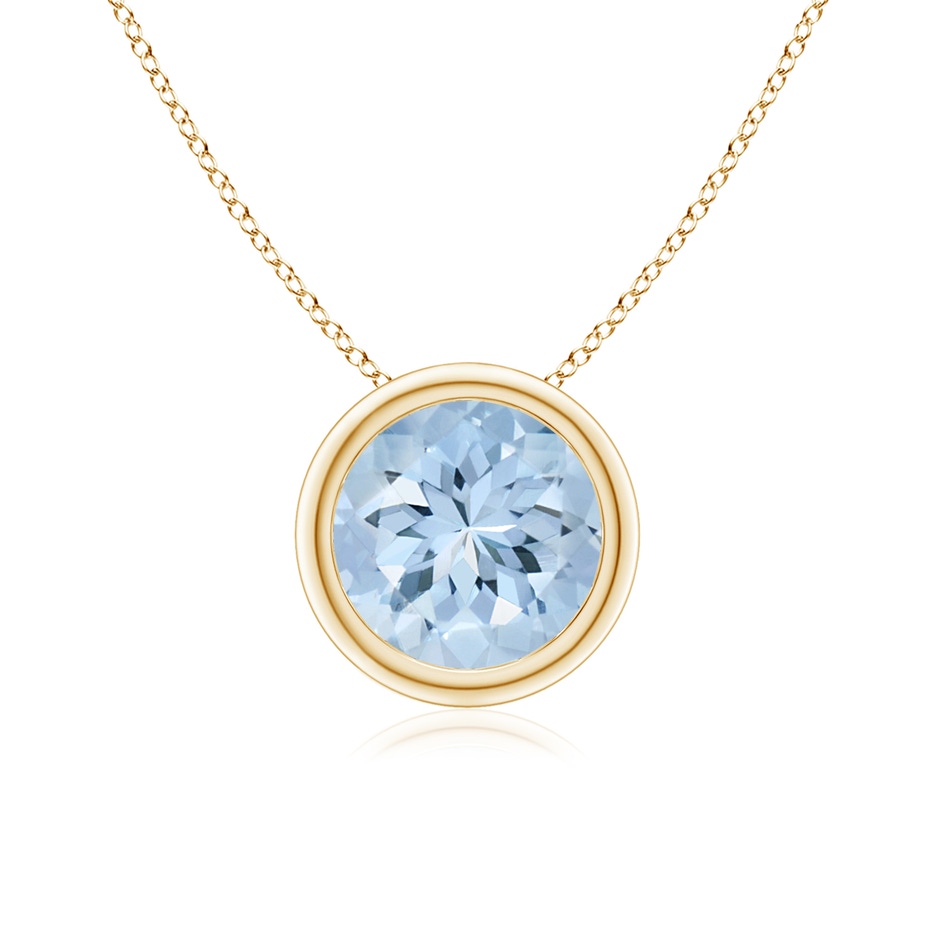 7mm AA Bezel-Set Round Aquamarine Solitaire Pendant in Yellow Gold 