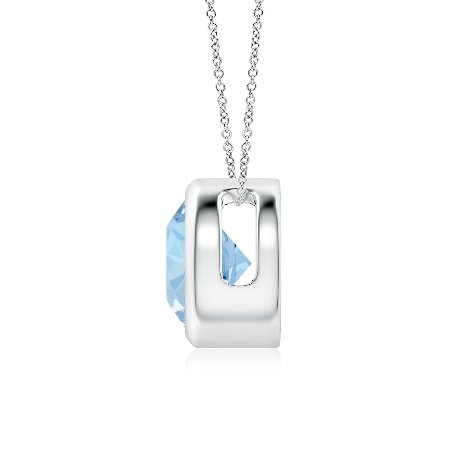 7mm AAA Bezel-Set Round Aquamarine Solitaire Pendant in 18K White Gold