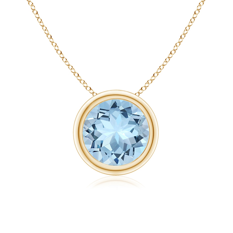 7mm AAA Bezel-Set Round Aquamarine Solitaire Pendant in 18K Yellow Gold 