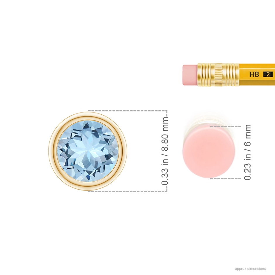 7mm AAA Bezel-Set Round Aquamarine Solitaire Pendant in 18K Yellow Gold ruler