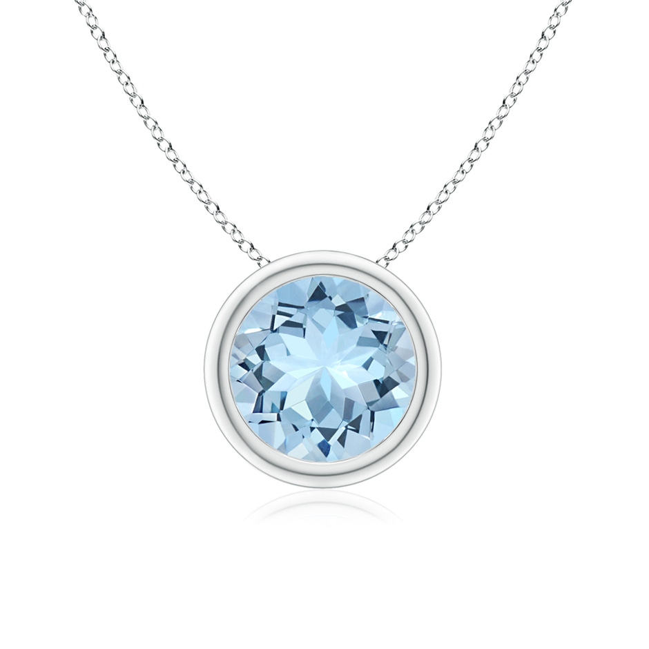 7mm AAA Bezel-Set Round Aquamarine Solitaire Pendant in P950 Platinum 
