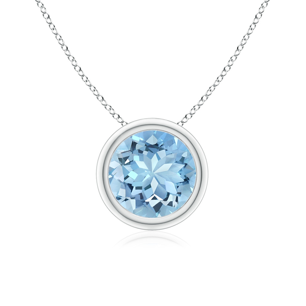 7mm AAAA Bezel-Set Round Aquamarine Solitaire Pendant in P950 Platinum