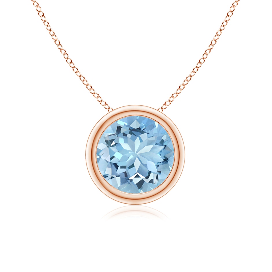 7mm AAAA Bezel-Set Round Aquamarine Solitaire Pendant in Rose Gold 
