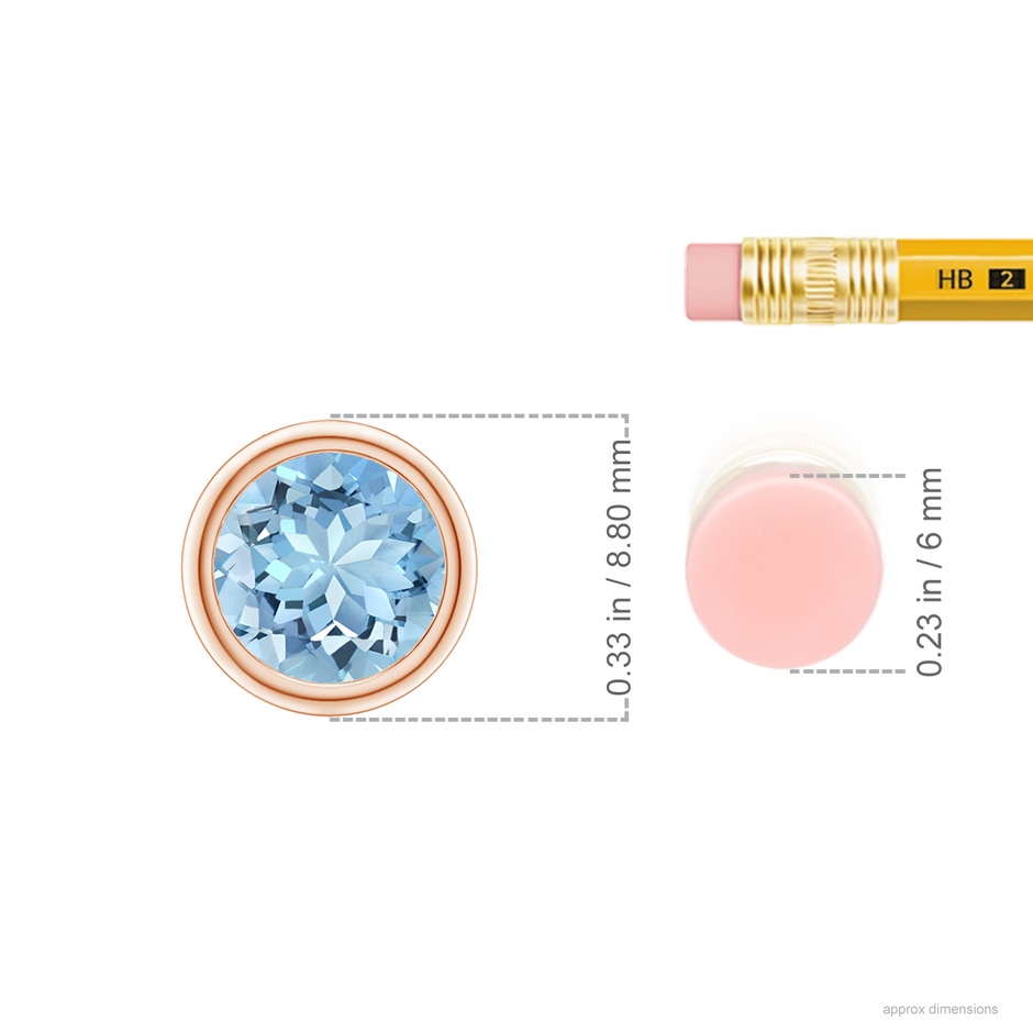 7mm AAAA Bezel-Set Round Aquamarine Solitaire Pendant in Rose Gold ruler
