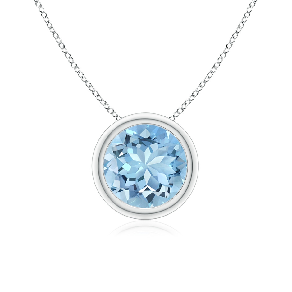 7mm AAAA Bezel-Set Round Aquamarine Solitaire Pendant in S999 Silver 