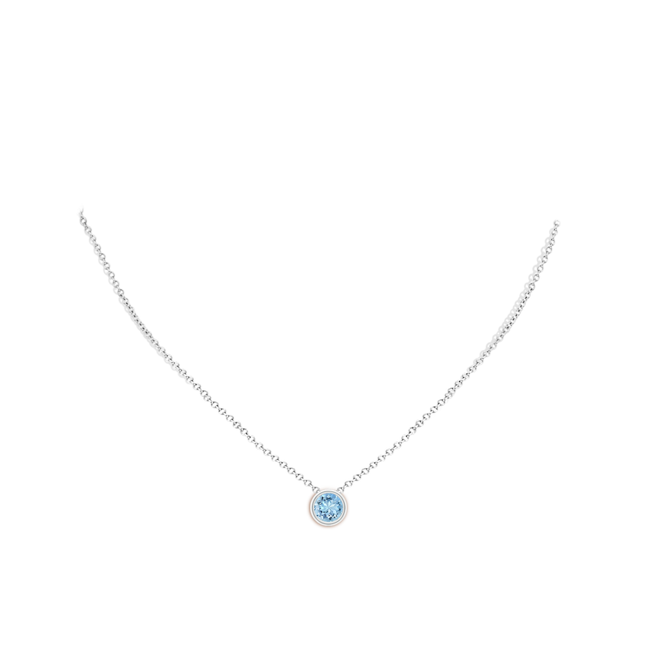 7mm AAAA Bezel-Set Round Aquamarine Solitaire Pendant in S999 Silver pen