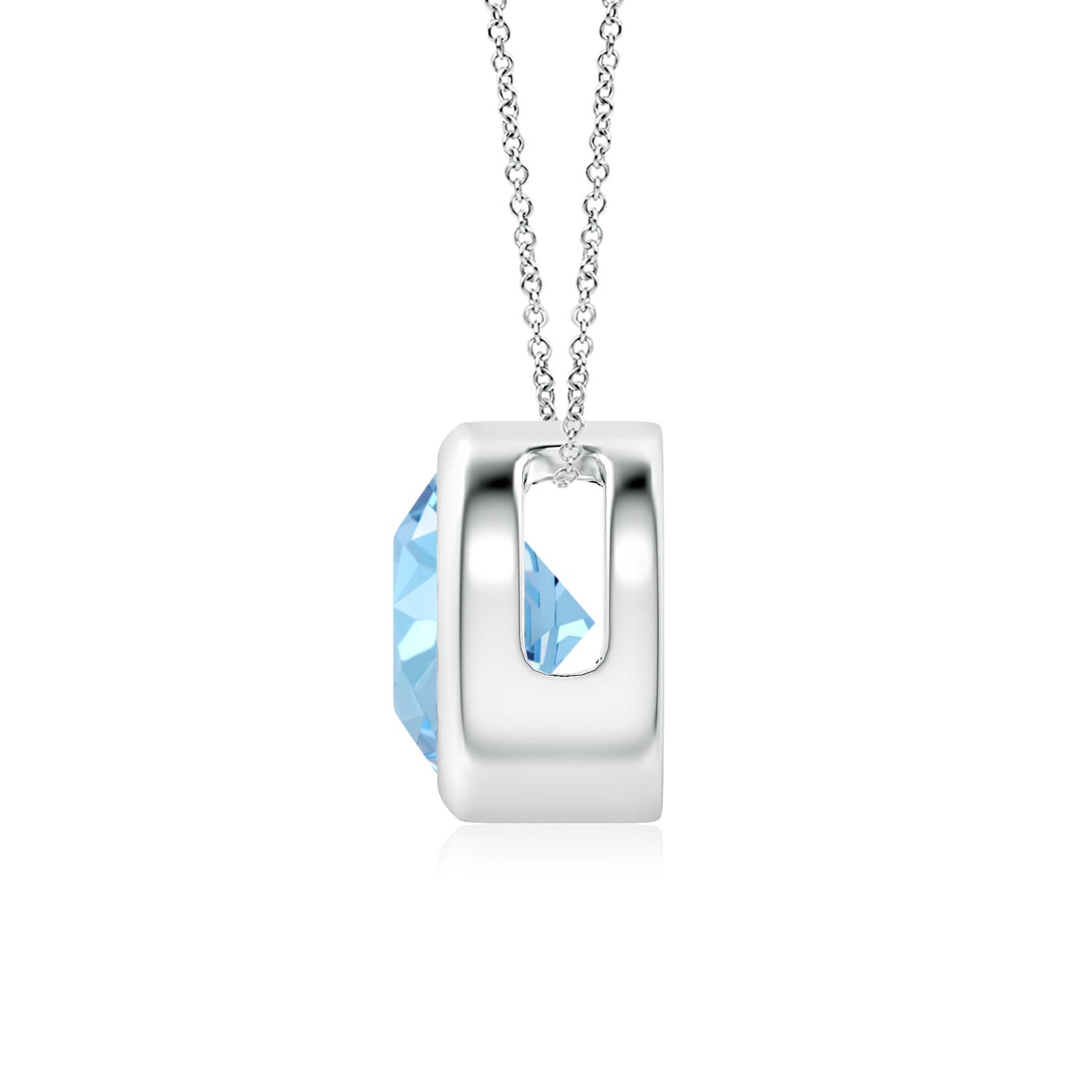 7mm AAAA Bezel-Set Round Aquamarine Solitaire Pendant in White Gold