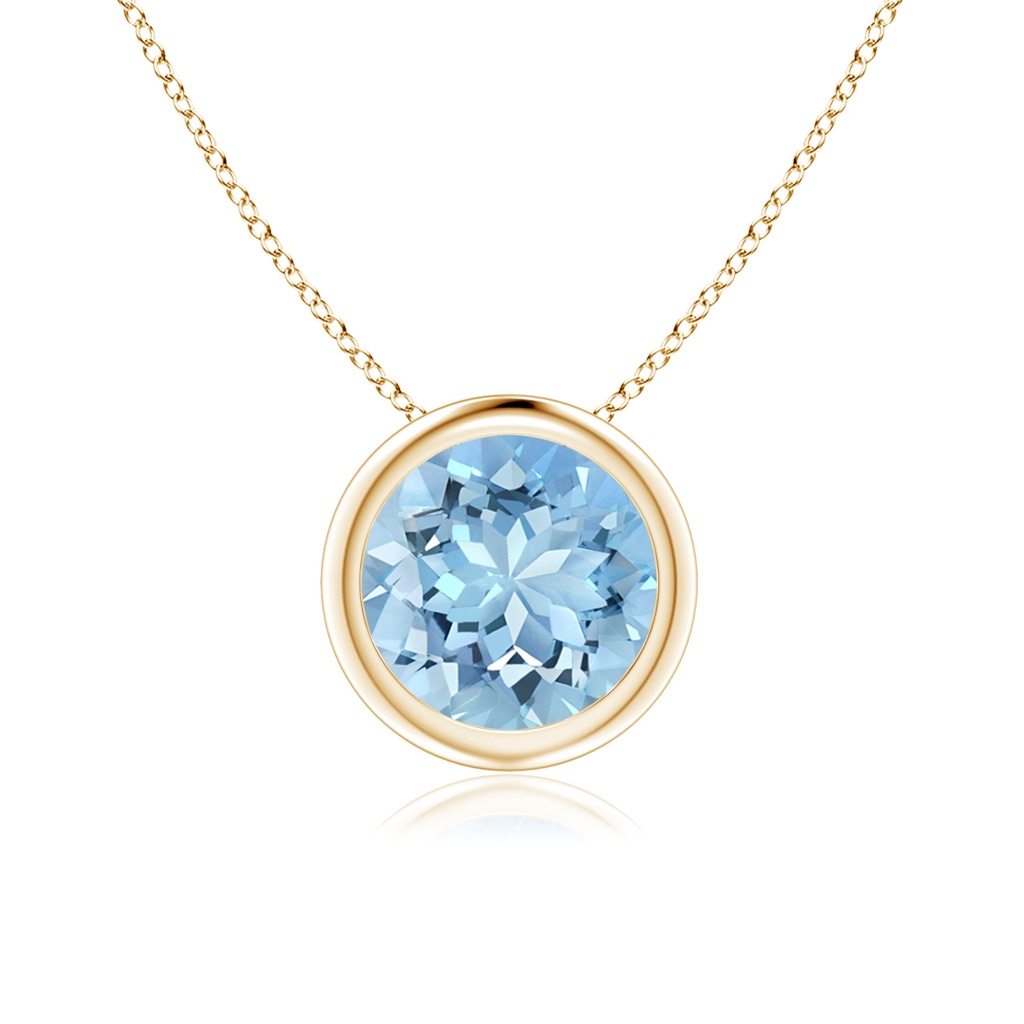 7mm AAAA Bezel-Set Round Aquamarine Solitaire Pendant in Yellow Gold